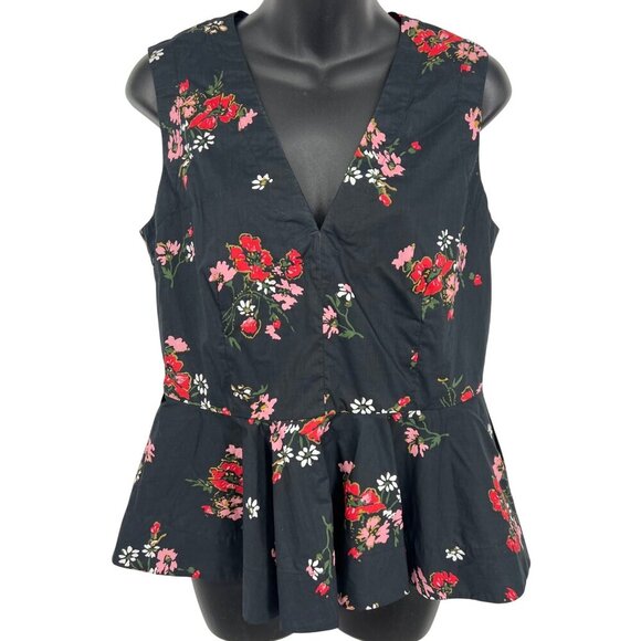 Rebecca Taylor Mrgurite Top Blouse 6 Black Red Floral Peplum Sleeveless NWT New - Picture 1 of 9